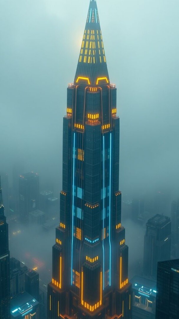Skylink Tower — corporate spire piercing the smog line